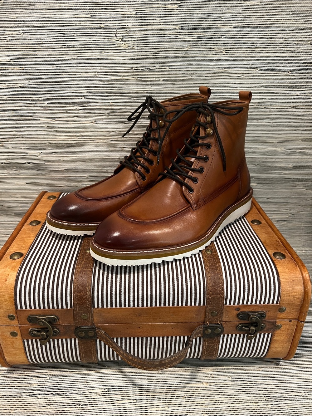 Men's Brown Leather Lace-Up Boots with White Lug Sole